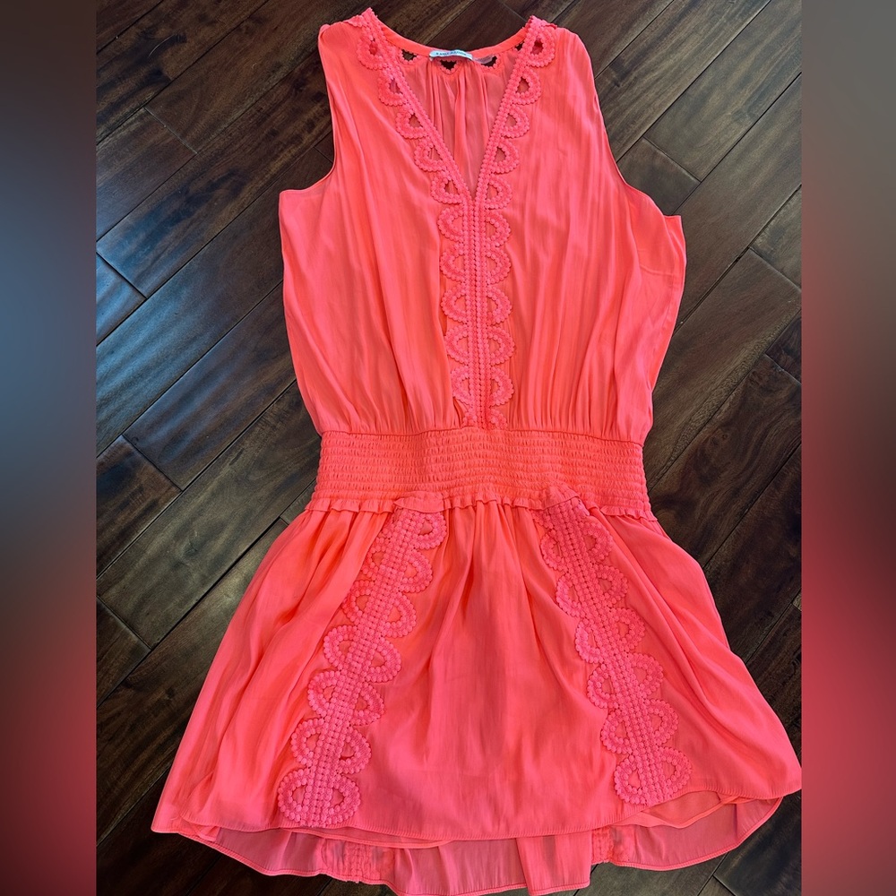 Ramy Brook Matilda Bright Coral Pink Lace-Trimmed Skirt Size Large